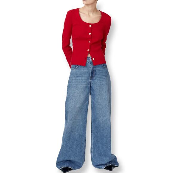 Aeropostale Y2K Red Scoop Neck Knit Cardigan With Pockets - Picture 1 of 6